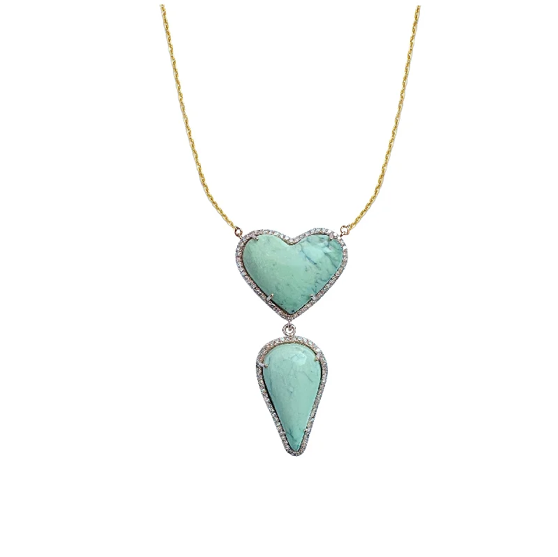 3D Printed Necklaces-Variscite Heart Drop Necklace