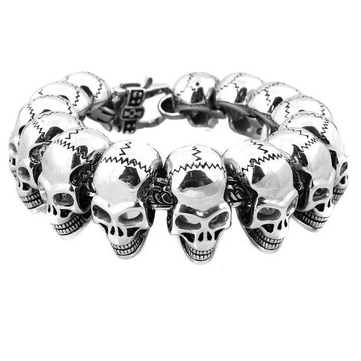 Classic Silver Bracelets for Men-Cracked Head Skull