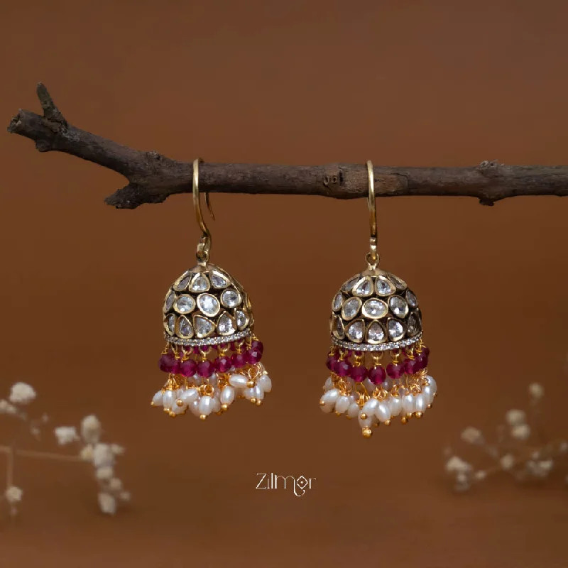 Simple Gold Earrings for Women-SN101915  - Polki Kundan Stone And Pearl Hoop Jhumka Earrings