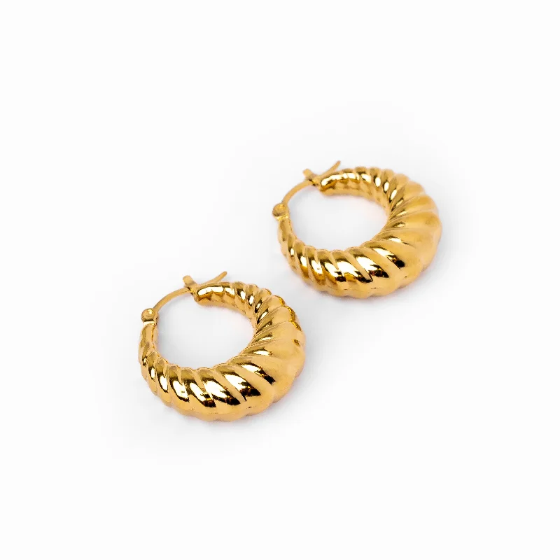 Sparkling Gold Earrings for Women-Croissant Hoop Earrings - Gold