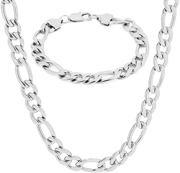 Personalized Monogram Bracelets-10mm Figaro Chain/Bracelet Set Stainless Steel