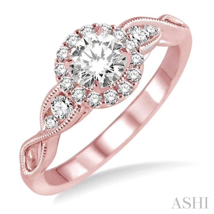 Customizable Promise Wedding Ring Sets-1/4 Ctw Diamond Semi-mount Engagement Ring in 14K Rose Gold