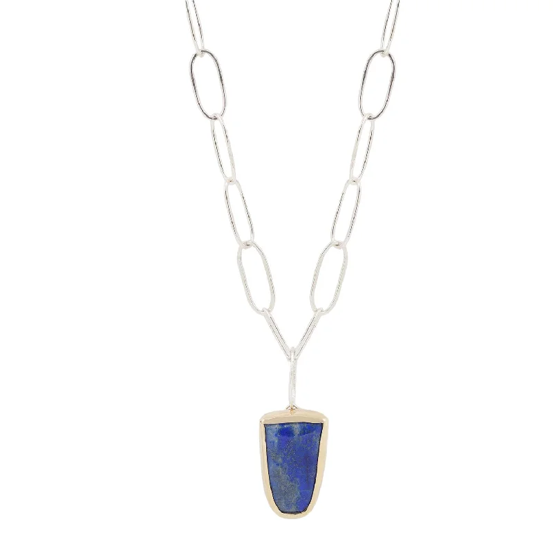 Vintage Necklaces-LAPIS PENDANT & HANDMADE CHAIN