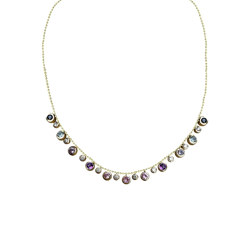 Boutique Necklaces-14k Diamond and Rainbow Stone Dangle Necklace