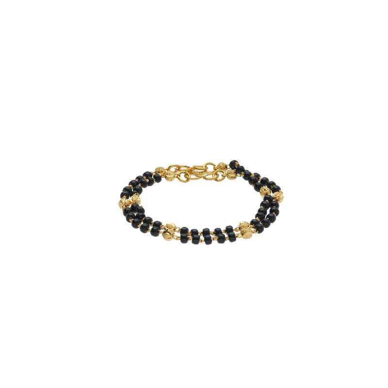 Cute Charm Bracelets for Teenagers-22K Yellow Gold Baby Bracelet W/ Gold Balls & Black Beads