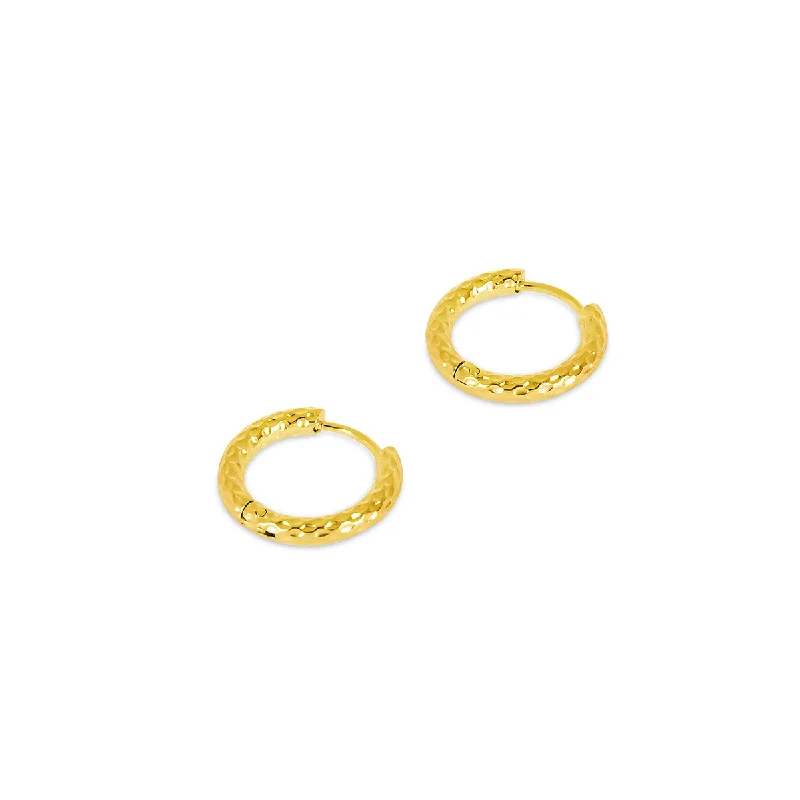 Geometric Crystal Earrings-Textured Huggie Earrings - Gold