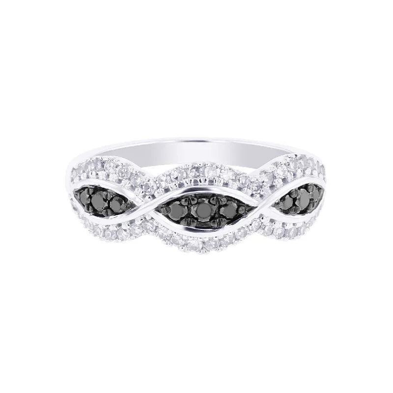 Men’s Engagement Rings with Colored Stones-Silver Black & White Eyelet Diamond Ring