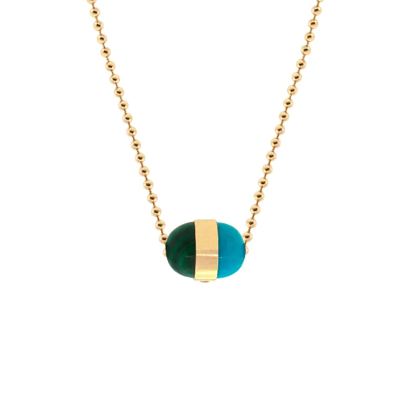 Bridesmaid Necklaces-Turquoise/Malachite Pendant On A Gold Ball Chain Necklace