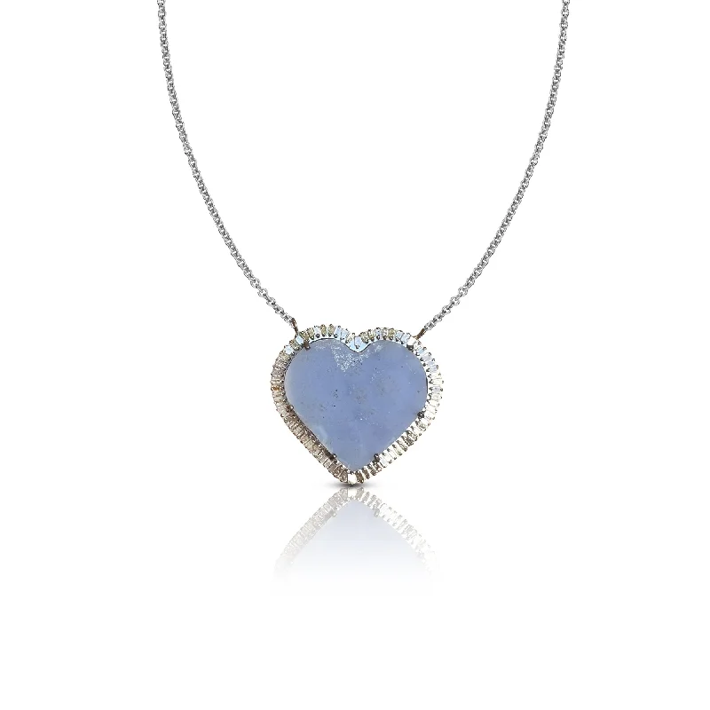 Wedding Bridal Necklaces-Silver and Diamond Druzy Heart Necklace