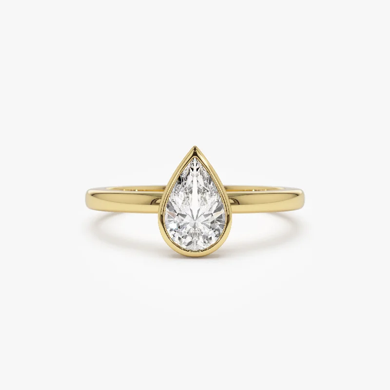 Designer Gold Wedding Rings-0.75 - 1.50 ctw 14k Bezel Setting Pear Shaped Lab Grown Diamond Engagement Ring - Arianna