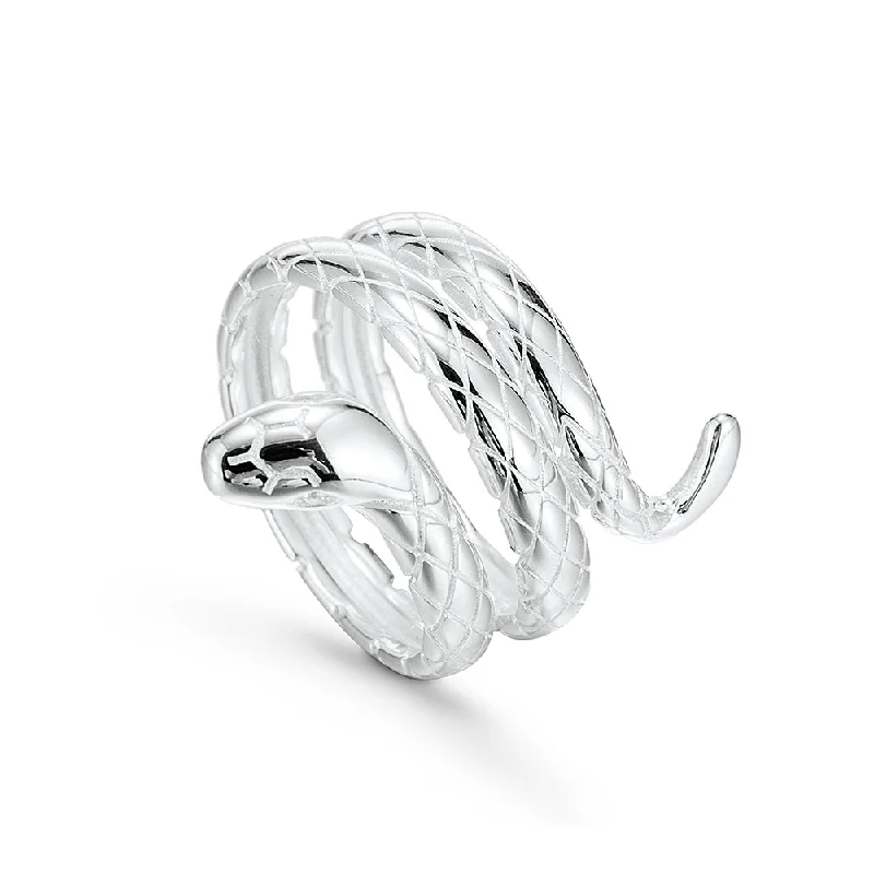 Simple Vintage Wedding Bands for Men-Sterling Silver Long Python Snake Ring