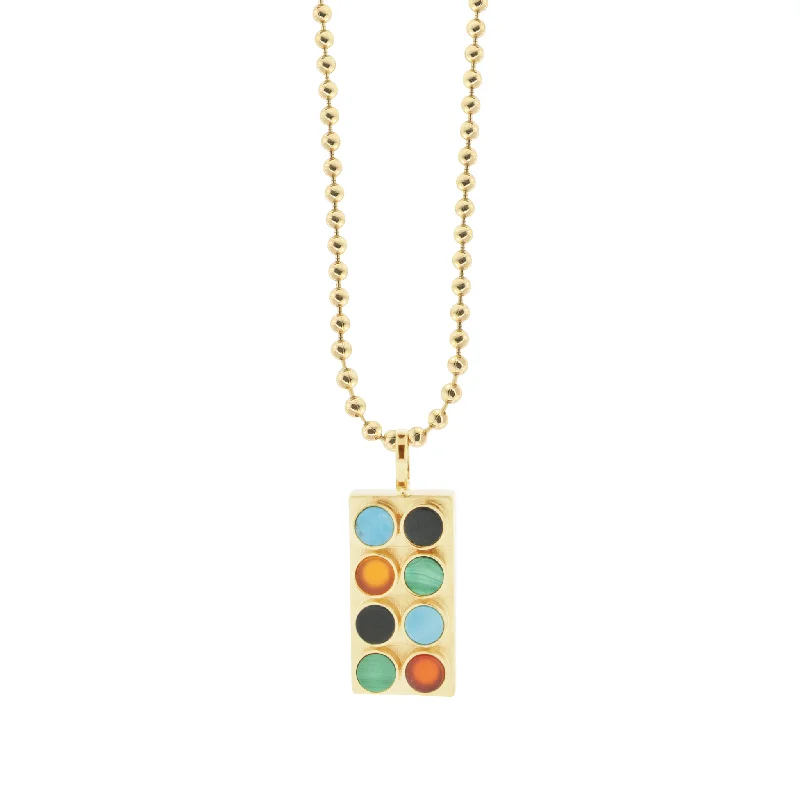 Elegant Necklaces-Multi Gemstone Lego Block Pendant Necklace