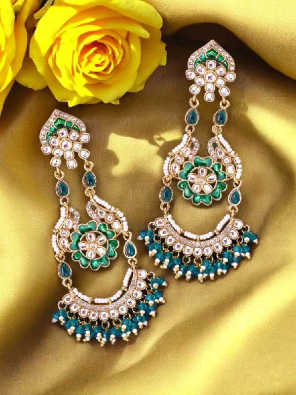 Trendy Drop Hoop Earrings-Emerald Dia Chandbalis