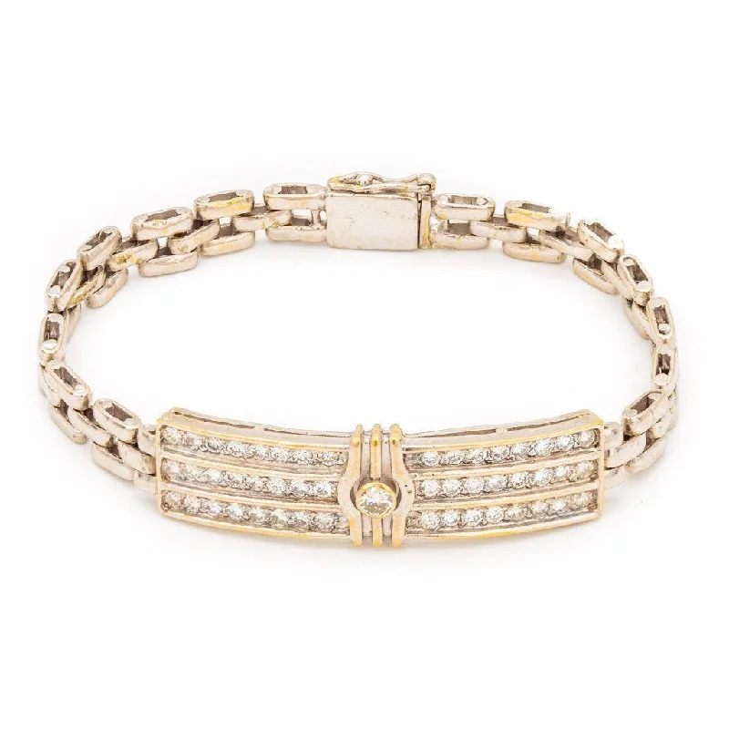 Classic Adjustable Bracelets for Women-1.43CT Diamond Box Chain Bracelet Set In 18K Yellow Gold W/Rectangle Frame for Men