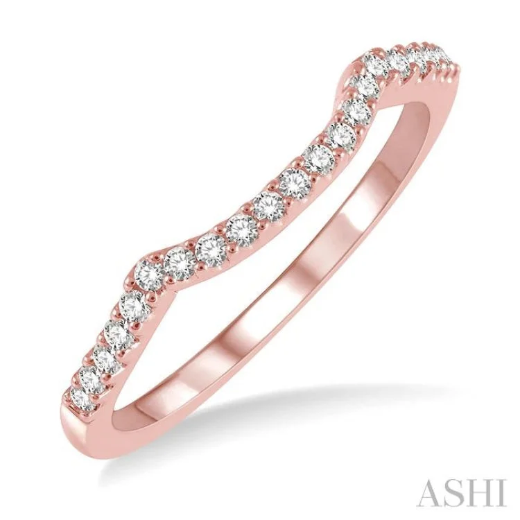 Luxury Gemstone Rings for Men-1/6 ctw Crescent Round Cut Diamond Wedding Band in 14K Rose Gold