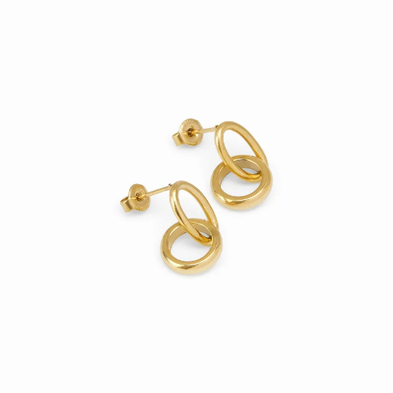 Crystal and Gold Earrings-Double Link Hoop Earrings - Gold