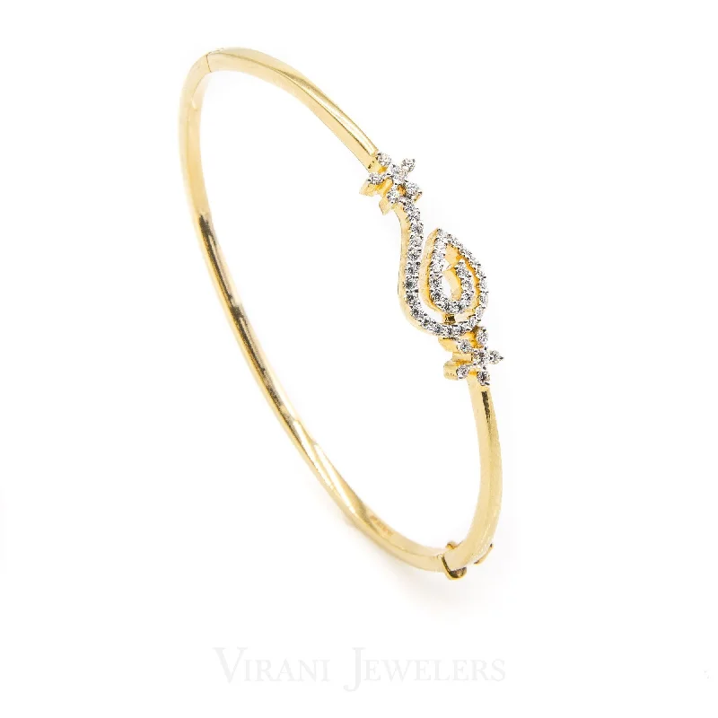 Customizable Bracelets for Gifts-0.46CT Diamond Cuff Bracelet Set in 18K Gold W/ Floral Vine Center Design