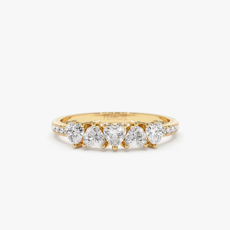 Handmade Engagement Bands-14k Heart Shaped Diamond Ring w/ Pave Diamonds