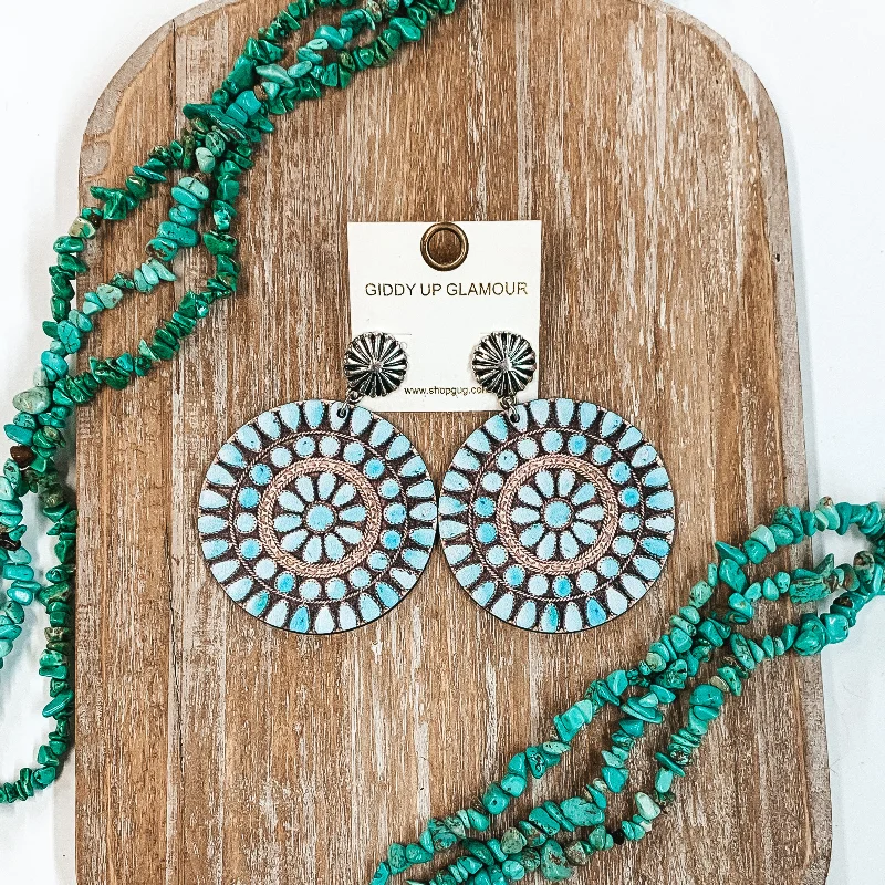 Custom Crystal Earrings-Western Wood Post Back Earrings in Light Blue