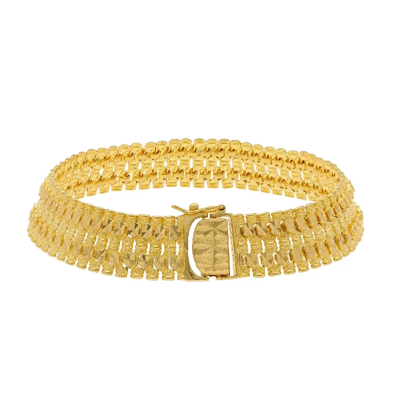 Beaded Bracelets for Wellness-22K Yellow Gold Men's Watch Band Bracelet W/ Tube & Dot Textured Links