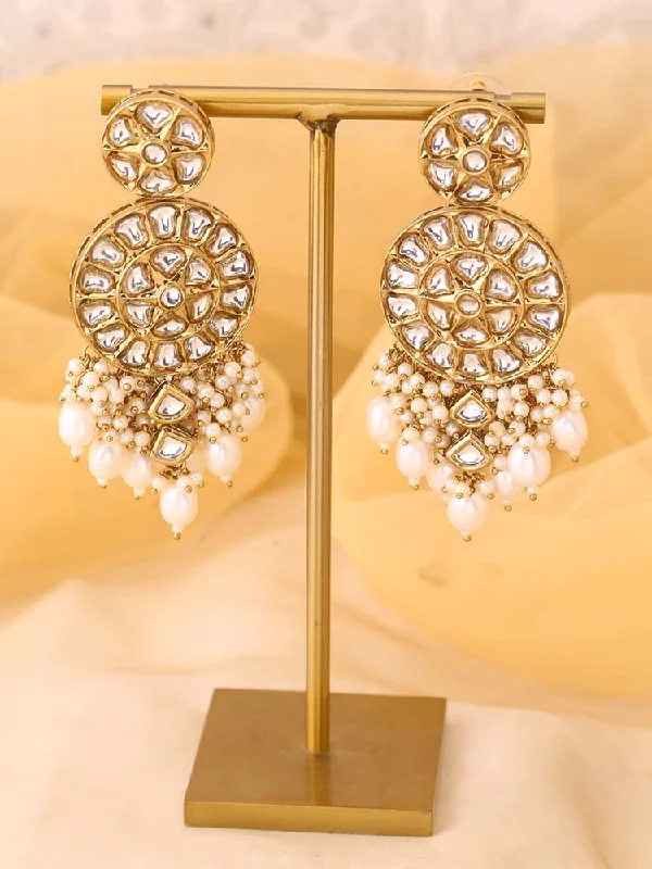 Gold Drop Earrings-Ivory Rachna Chandbalis