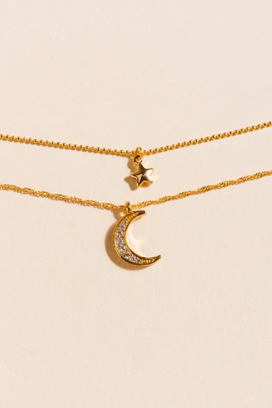 Trendy Necklaces-Layered Star and Moon Necklace