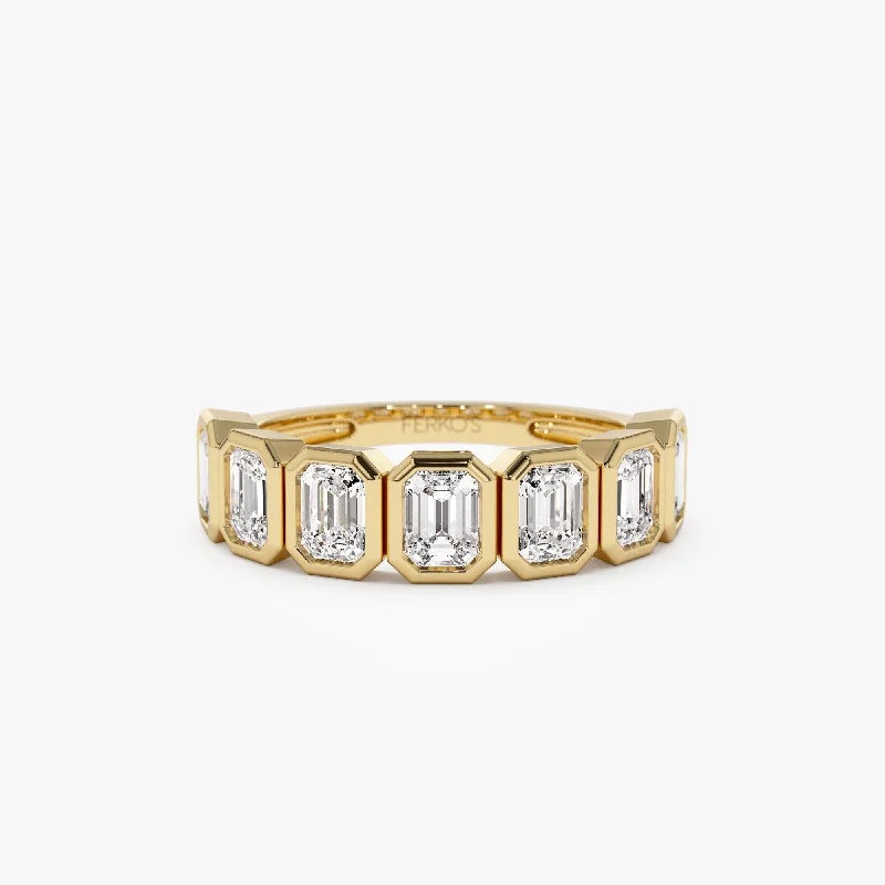 Wedding Ring Sets for Brides and Grooms-1.45 ctw 14k Bezel Setting Seven Stone Emerald Cut Lab Grown Diamond Wedding Ring - Zoey