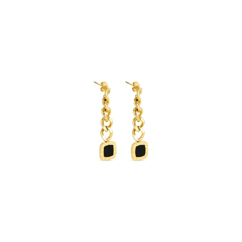 Colorful Drop Earrings-Square Latin Onyx Dangle Earrings - Gold