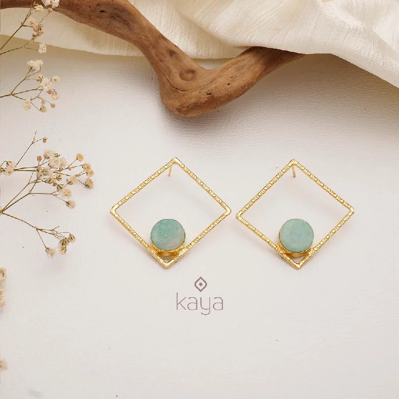 Crystal Hoop Earrings-Natural Raw Stone With Square Shape Earrings (color option) -  KE100746