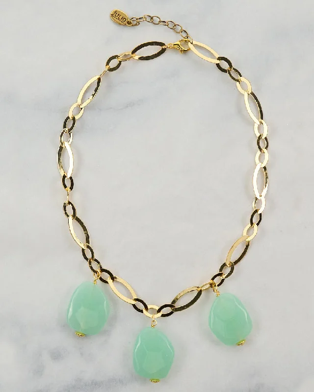 Travel Necklaces-Raton Aqua Crystal Trio Short Statement Necklace