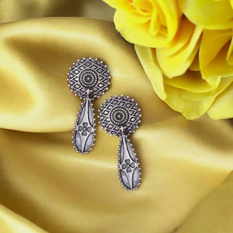 Simple Crystal Drop Earrings-Antique Kalti Oxidised Danglers