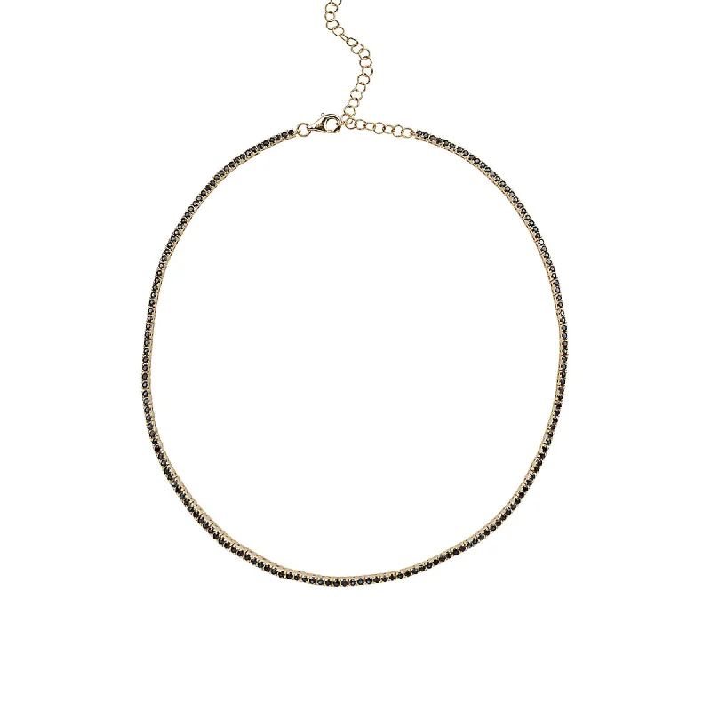 Mixed Metal Necklaces-14k Black Diamond Tennis Necklace