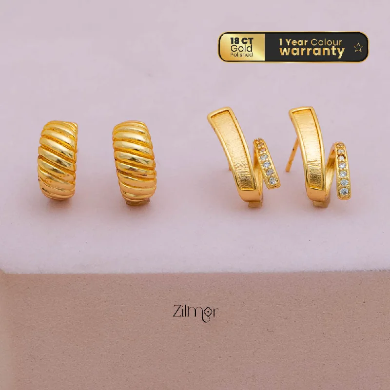 Designer Hoop Drop Earrings for Women-PE101842 - Set Of 2 Gold-Plated Minimal Hoop Earrings