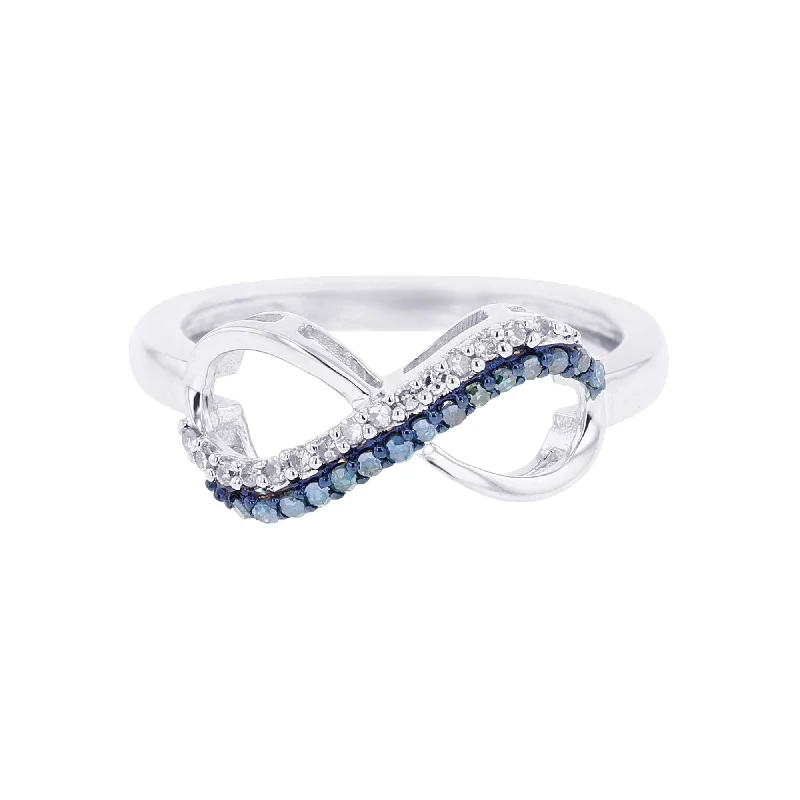 Designer Vintage Wedding Bands-Silver Legacy Infinity Sky Blue & White Diamond Ring