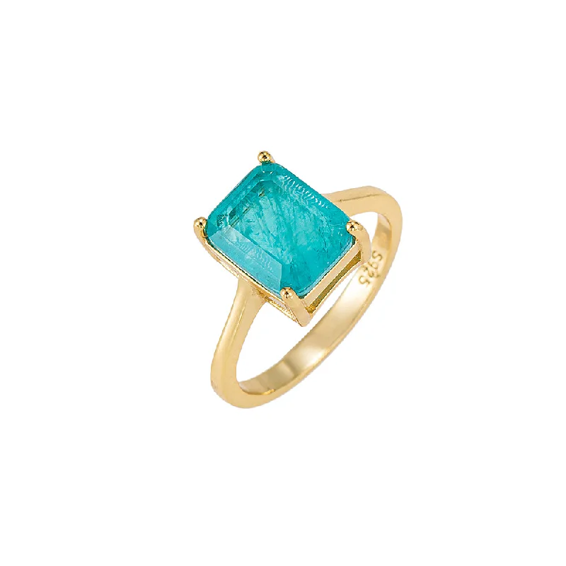 Personalized Wedding Rings for Women-Square Cut Aqua Topaz Ring