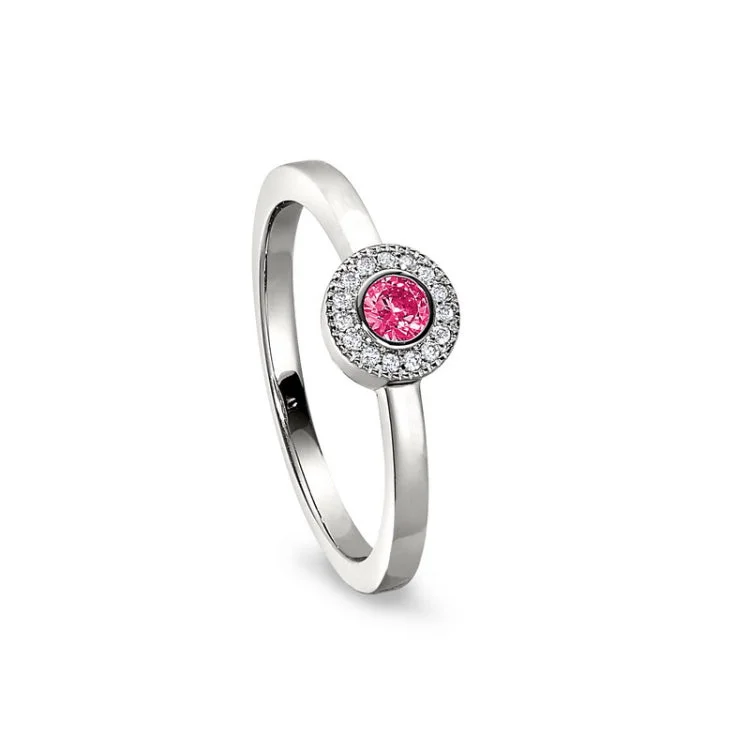 Customizable Wedding Ring Sets-Platinum Finish Sterling Silver Micropave Round Simulated Pink Sapphire Ring with Simulated Diamonds Size 8