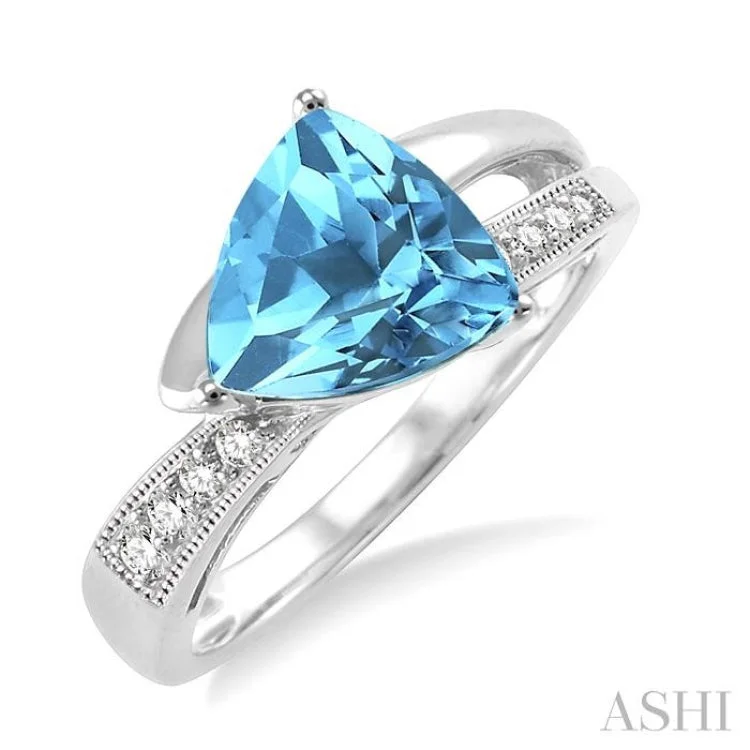 Custom Diamond Engagement Band-8X8mm Trillion Cut Blue Topaz and 1/20 Ctw Single Cut Diamond Ring in Sterling Silver