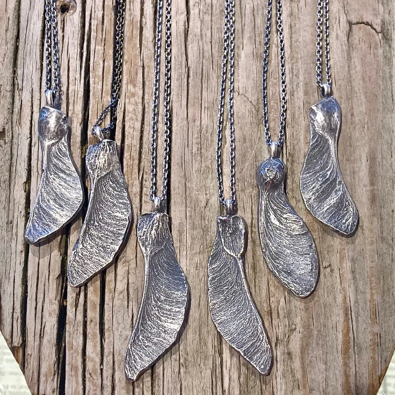 Gold Necklaces-Sterling Silver Maple Seed Wing Necklace