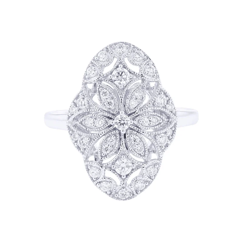 Women’s Vintage Promise Rings-Silver Vintage Flora Diamond Ring