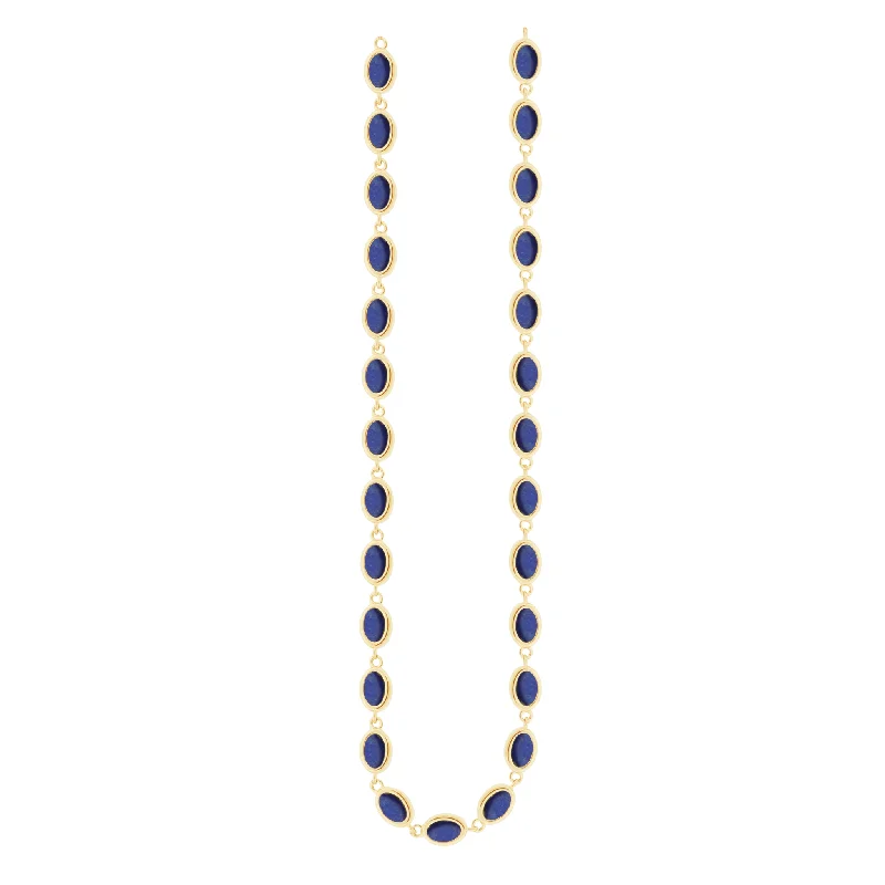 Gold-Plated Necklaces-Lapis Gemstone Gold Oval Link Necklace