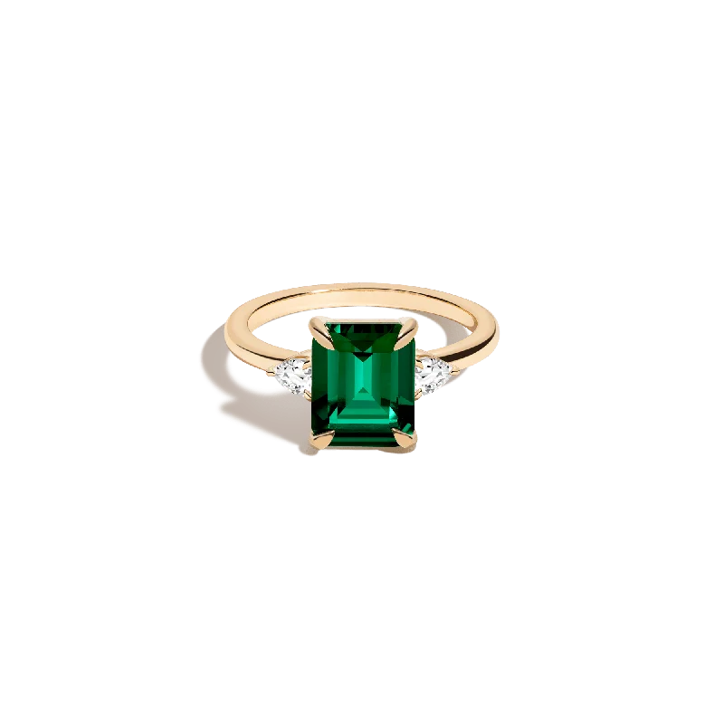 Custom Heart Shaped Promise Rings-Emerald Gemstone Cocktail Ring