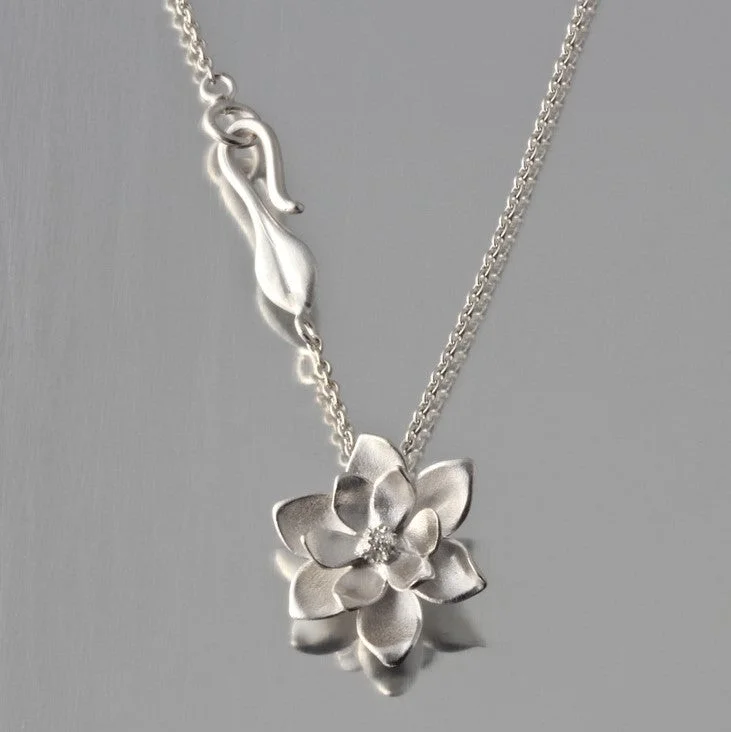 Custom Engraved Necklaces-Magnolia Sterling Silver Pendant Necklace