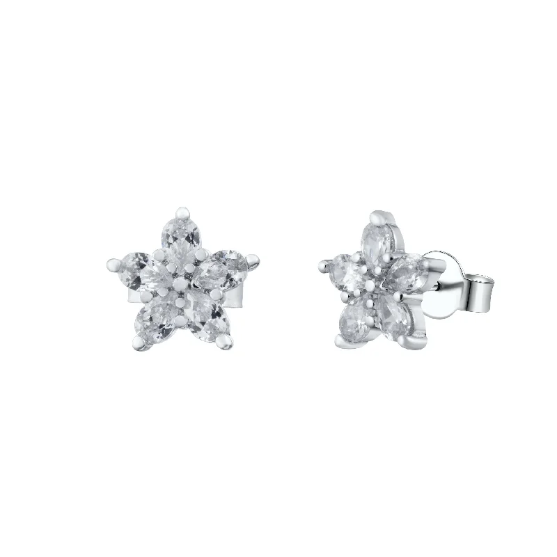 Sparkling Gemstone Drop Earrings for Women-Sparkling Snowflake Flower Crystal Pave Stud Earrings