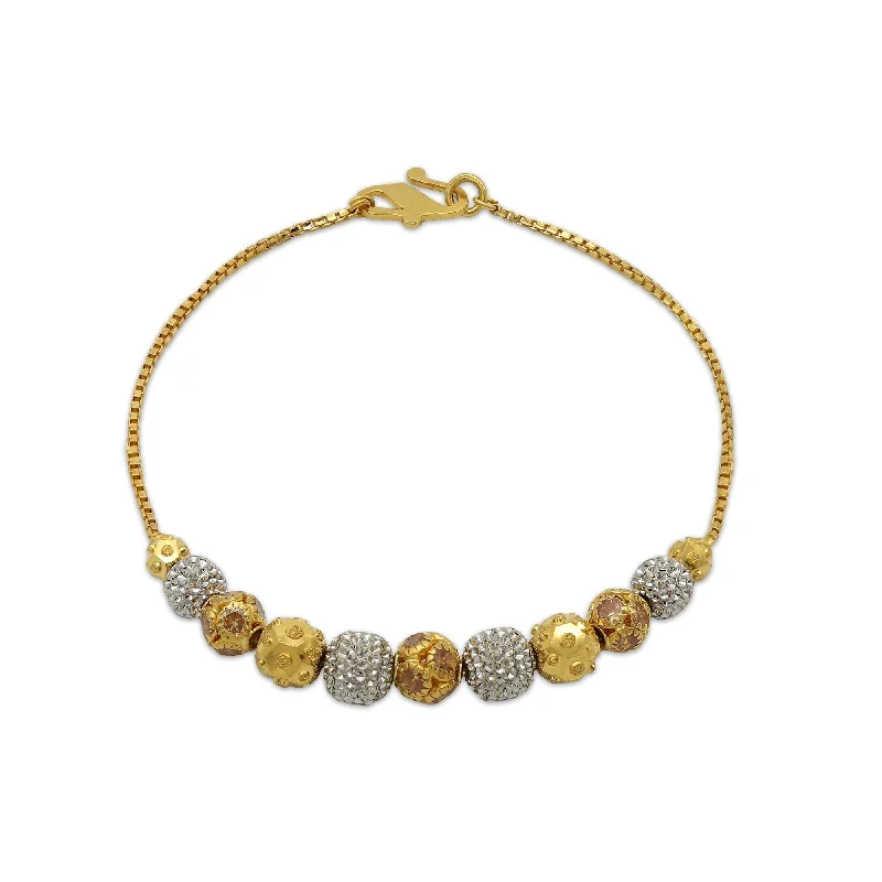 Simple Gold Bracelets for Daily Wear-22K Multitone Gold Bracelet with White, Yellow, and Rose Gold Beads