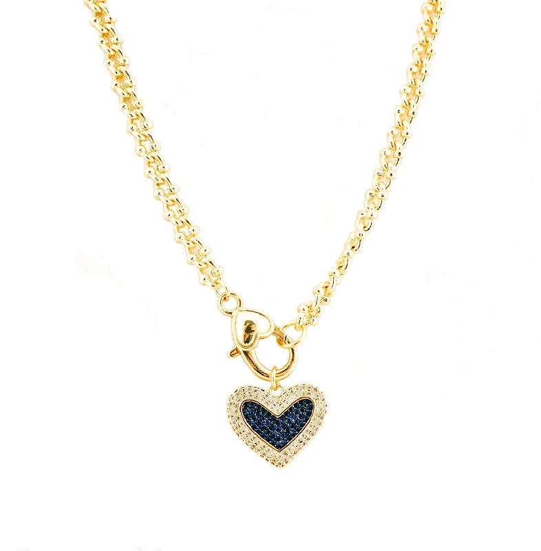 Amethyst Necklaces-brass CZ heart charm necklace