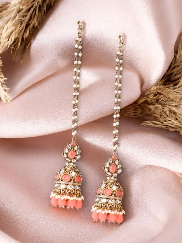 Sparkling Drop Stud Earrings-Coral Gita Sahara Jhumkis