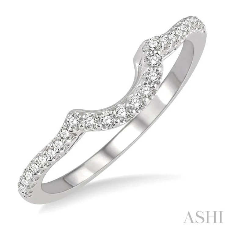 Handmade Wedding Ring Bands-1/5 Ctw Arched Center Diamond Wedding Band in 14K White Gold