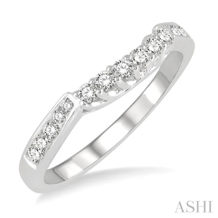 Simple Custom Wedding Band Sets-1/3 ctw Straight Row Round Cut Diamond Wedding Band in 14K White Gold