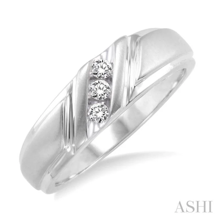 Men’s Custom Wedding Bands with Diamonds-1/8 Ctw Round Cut Diamond Men's Ring in 14K White Gold