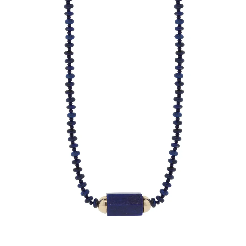 Personalized Heart Necklaces-Lapis Hexagon Bolt Beaded Necklace